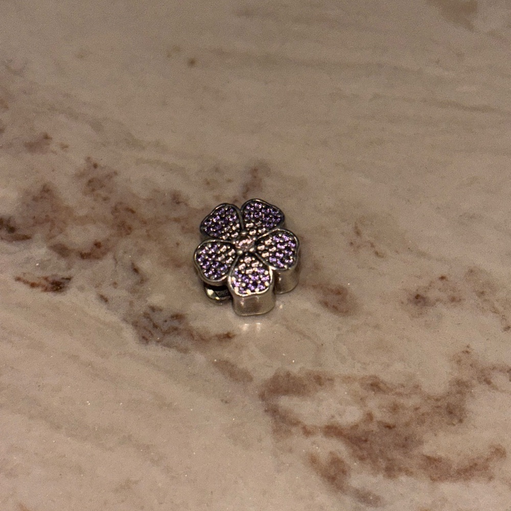 Silver Flower Charm with Purple Accents